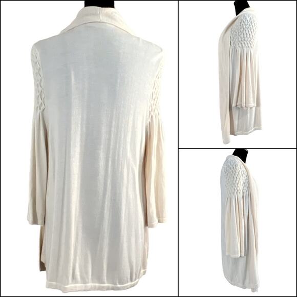 Kenar Open Front Shawl Collar Cardigan Sweater Size Large Cream Quilted Shoulder - Picture 2 of 13